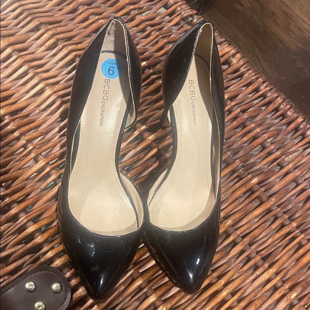 BCBGeneration Black Patent Pointed-Toe Pumps